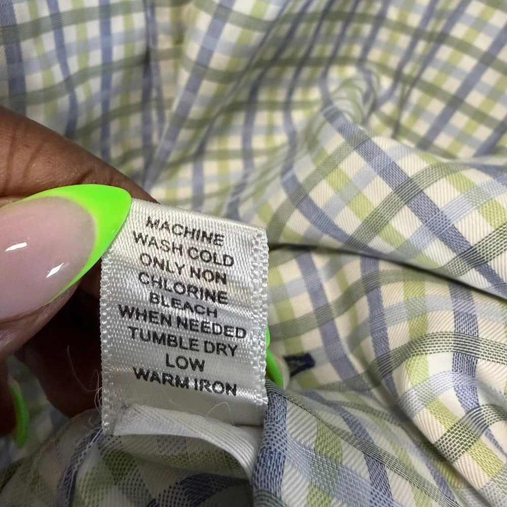 Banana Republic Mens XL Long Sleeve Button Down Shirt Plaid Blue Green White